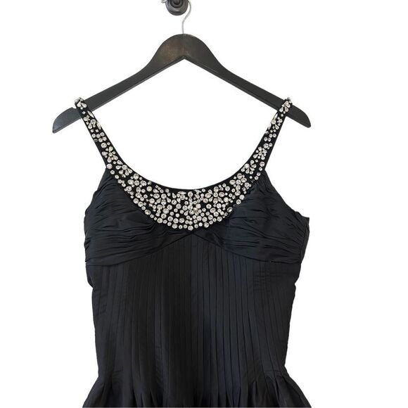 Teri Jon Rickie Freeman Pleated Detail Studded A-Line Midi Dress Women’s Black S - Picture 2 of 8